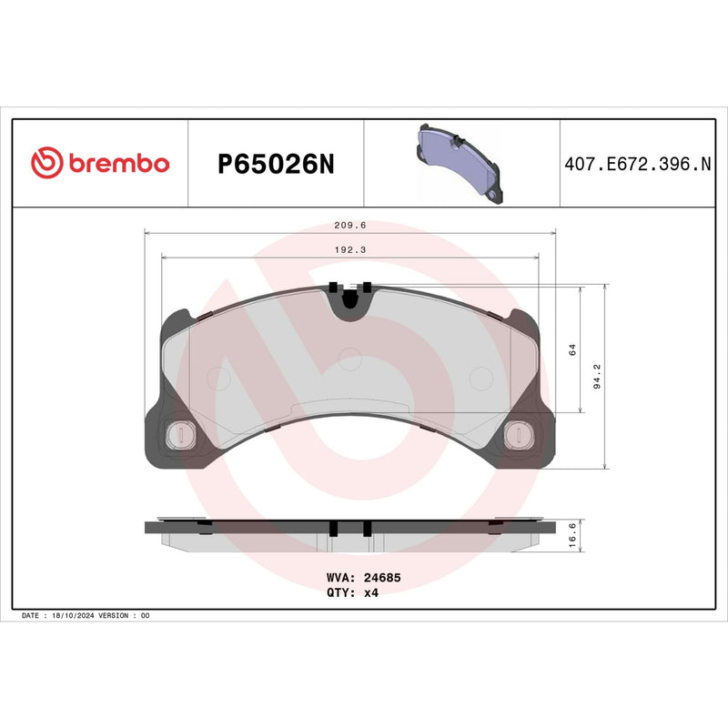 BREMBO CERAMIC Brake Pad Set P65026N