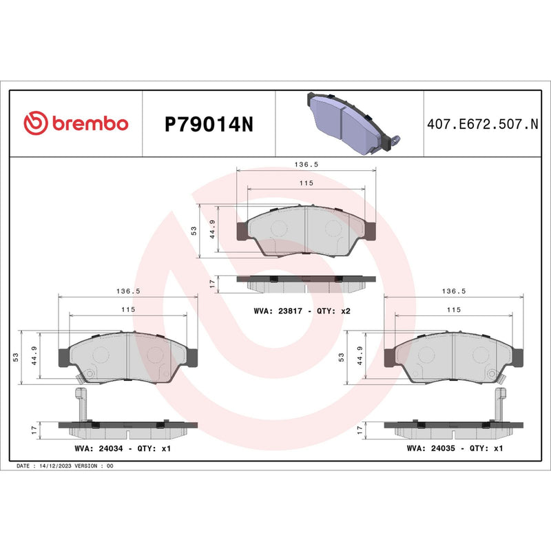 BREMBO Ceramic Front Disc Brake Pad Set - P79014N