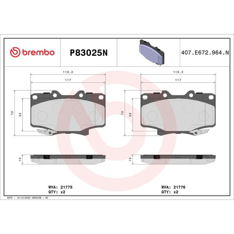 BREMBO Ceramic Front Disc Brake Pad Set - P83025N