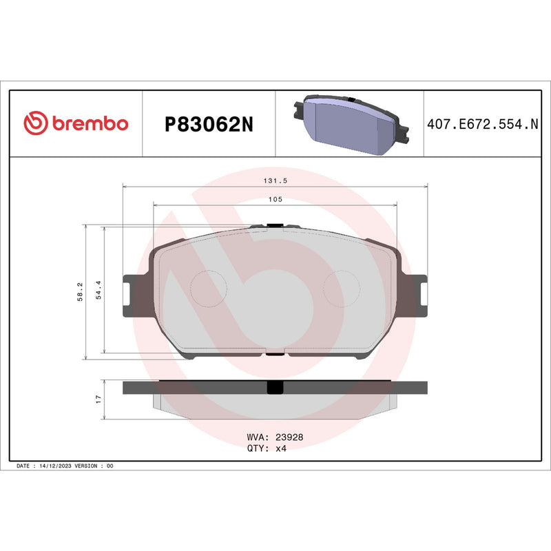 BREMBO Ceramic Front Disc Brake Pad Set - P83062N