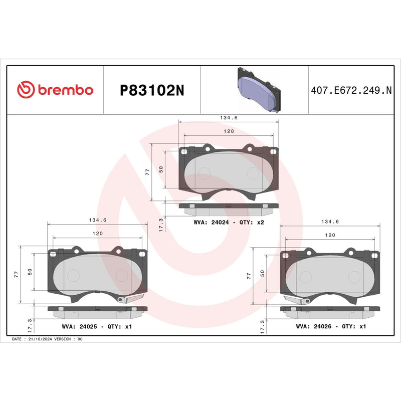 BREMBO Ceramic Front Disc Brake Pad Set - P83102N
