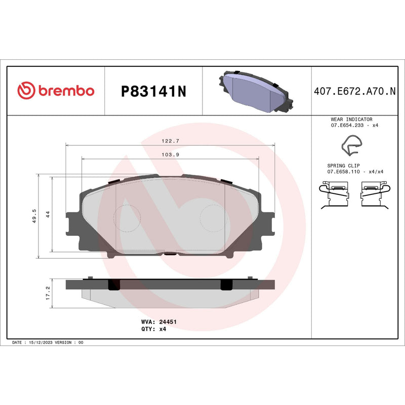 BREMBO Ceramic Front Disc Brake Pad Set - P83141N