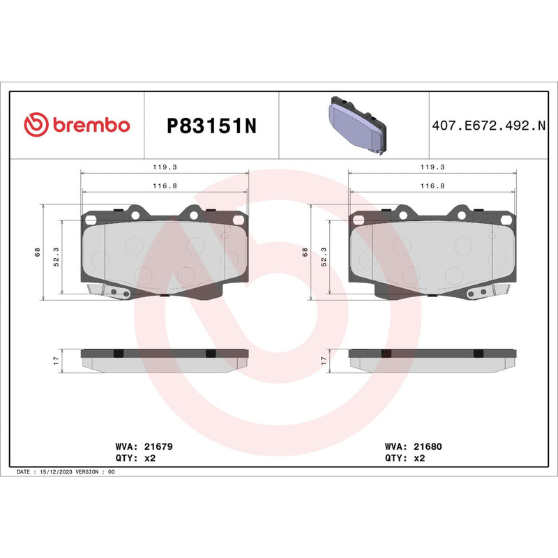 BREMBO Ceramic Front Disc Brake Pad Set - P83151N
