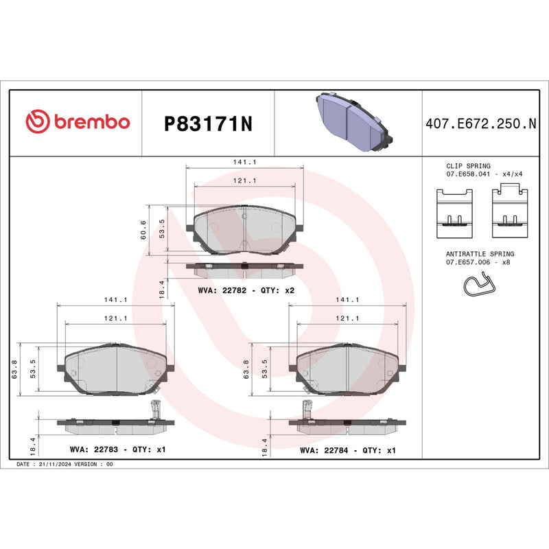 BREMBO Ceramic Front Disc Brake Pad Set - P83171N