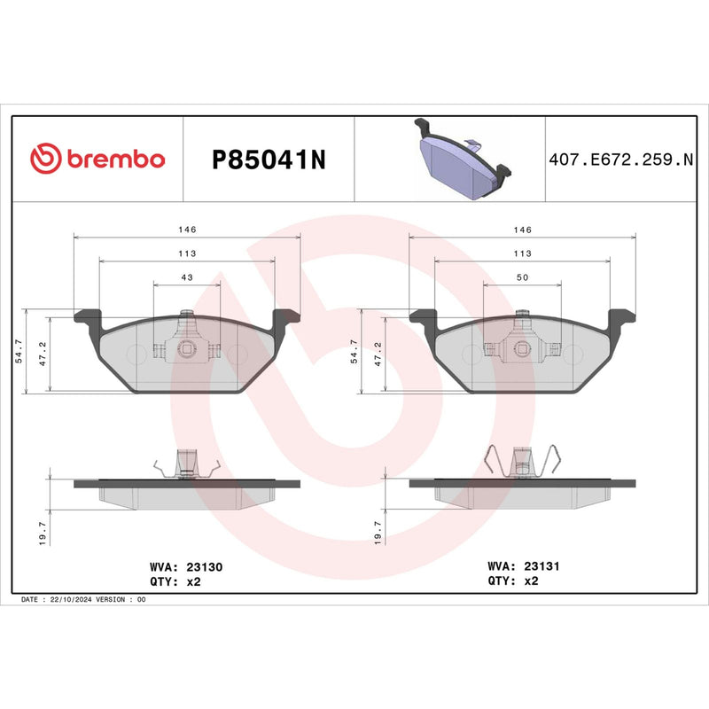 BREMBO Ceramic Front Disc Brake Pad Set - P85041N