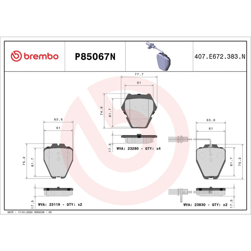 BREMBO Ceramic Front Disc Brake Pad Set - P85067N