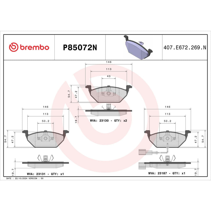 BREMBO Ceramic Front Disc Brake Pad Set - P85072N