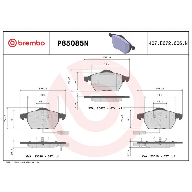 BREMBO Ceramic Front Disc Brake Pad Set - P85085N