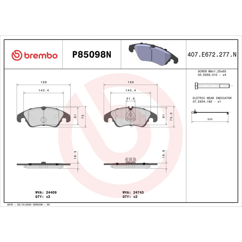 BREMBO CERAMIC Brake Pad Set P85098N