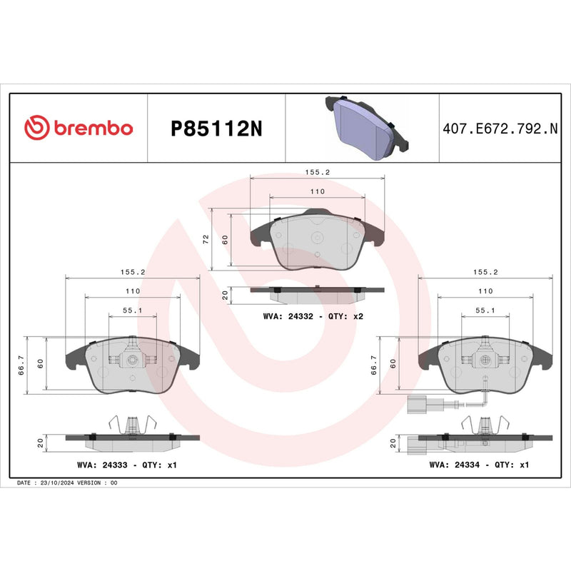 BREMBO CERAMIC Brake Pad Set P85112N
