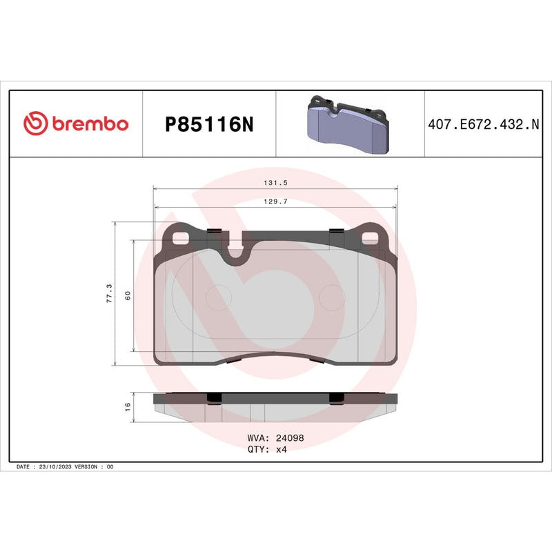 BREMBO Ceramic Front Disc Brake Pad Set - P85116N