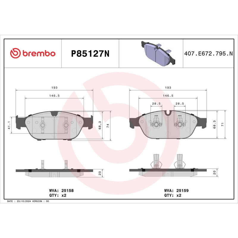 BREMBO CERAMIC Brake Pad Set P85127N