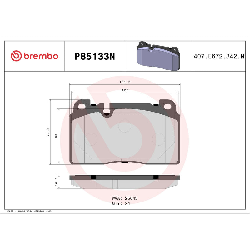 BREMBO CERAMIC Brake Pad Set P85133N