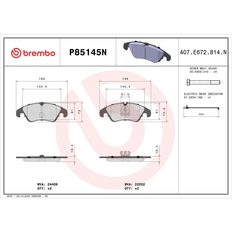 BREMBO CERAMIC Brake Pad Set P85145N