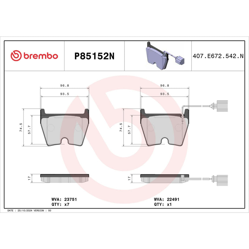 BREMBO Ceramic Front Disc Brake Pad Set - P85152N