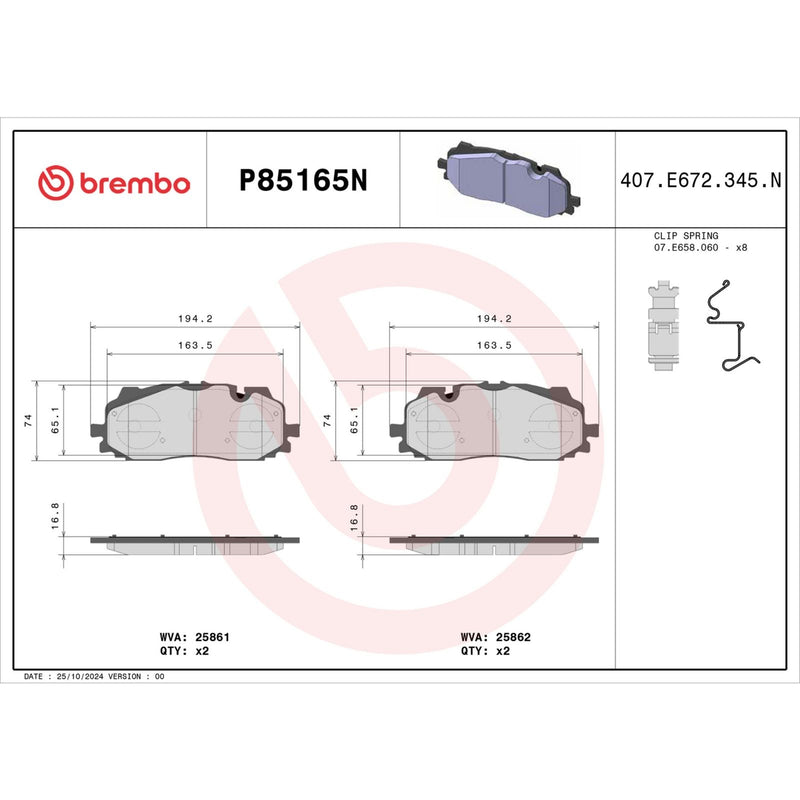 BREMBO CERAMIC Brake Pad Set P85165N