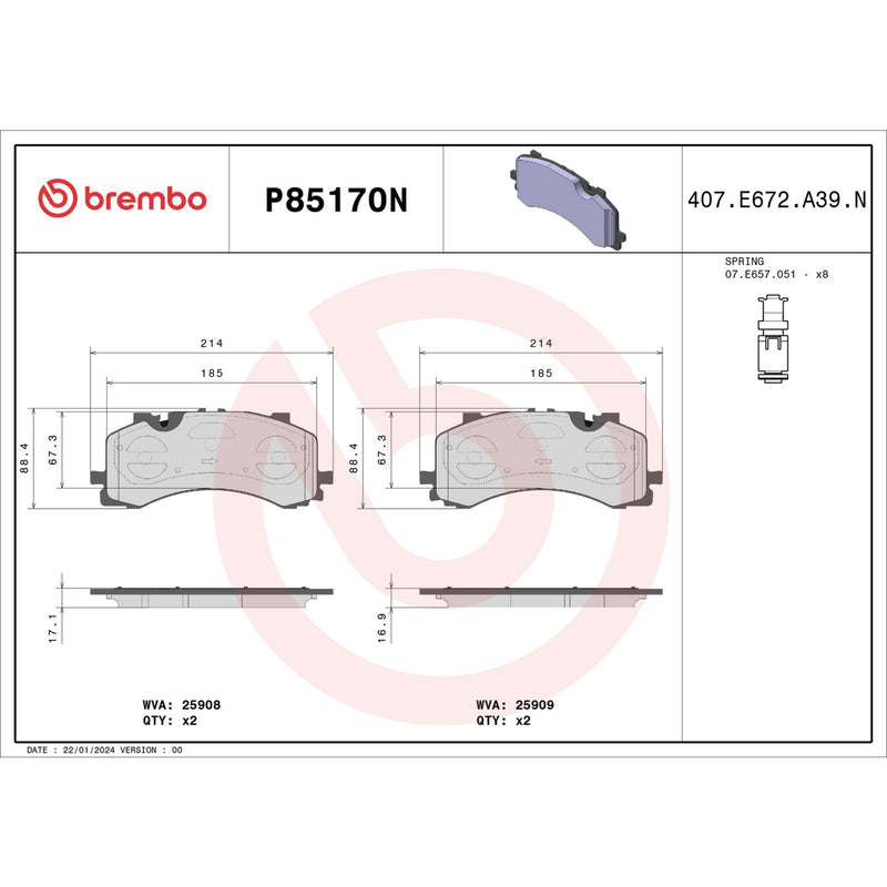 BREMBO CERAMIC Brake Pad Set P85170N
