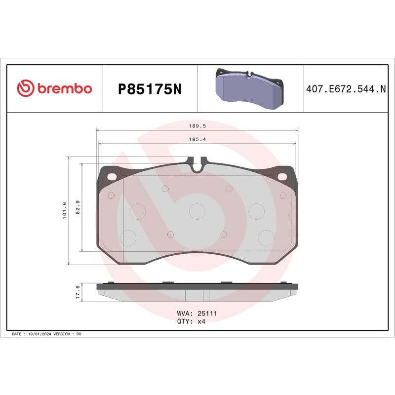 BREMBO Ceramic Front Disc Brake Pad Set - P85175N