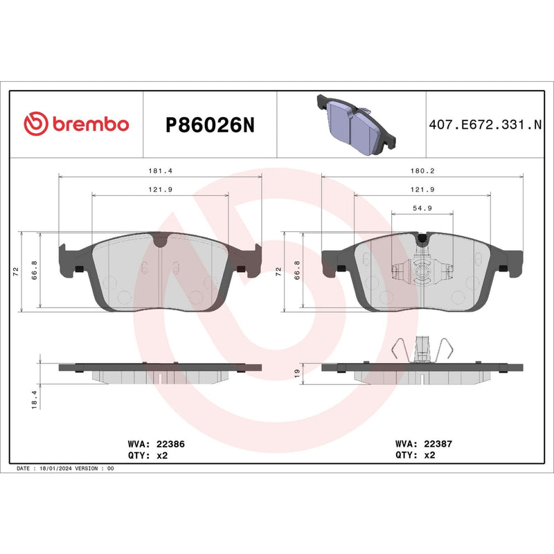 BREMBO CERAMIC Brake Pad Set P86026N