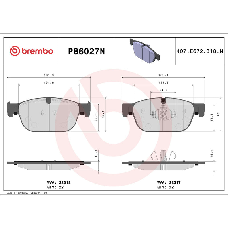 BREMBO CERAMIC Brake Pad Set P86027N