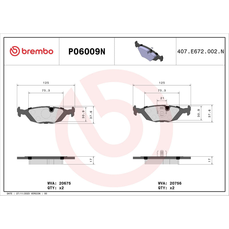 BREMBO Ceramic Rear Disc Brake Pad Set - P06009N