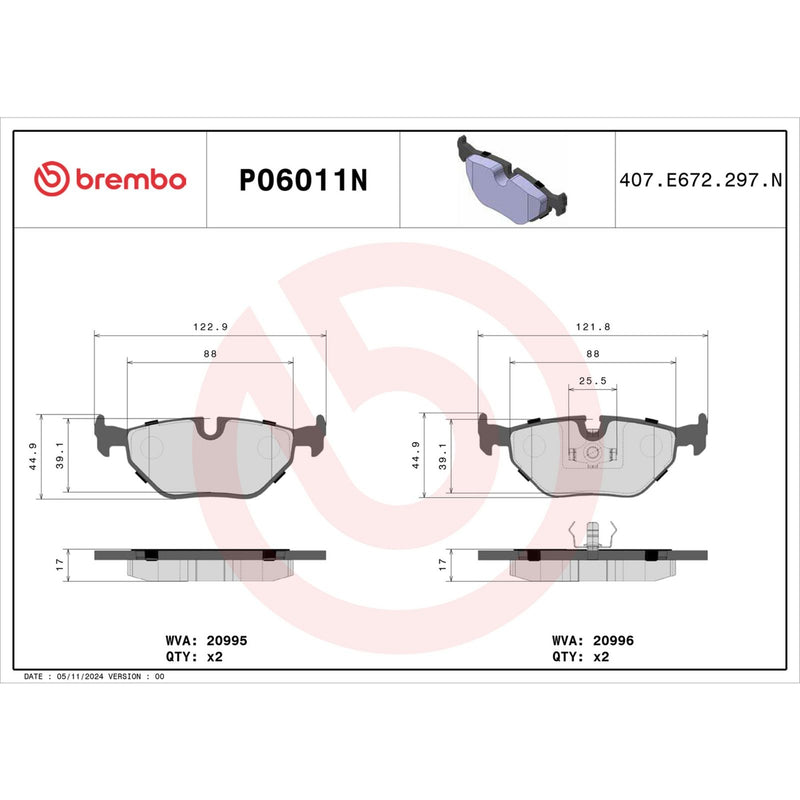 BREMBO Ceramic Rear Disc Brake Pad Set - P06011N