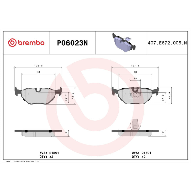 BREMBO Ceramic Rear Disc Brake Pad Set - P06023N