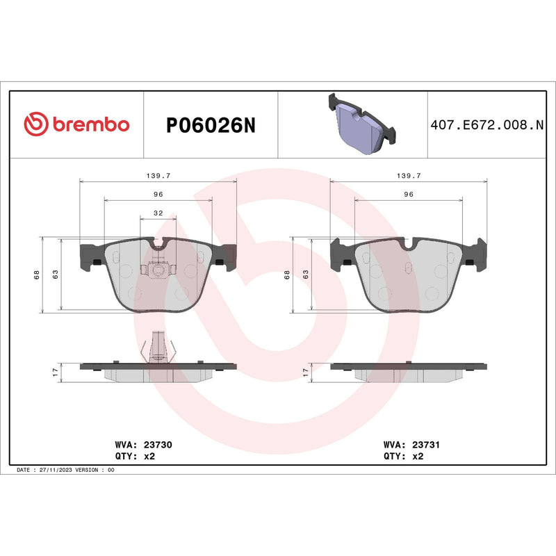 BREMBO CERAMIC Brake Pad Set P06026N