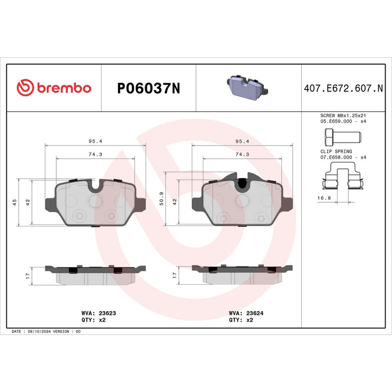 BREMBO CERAMIC Brake Pad Set P06037N