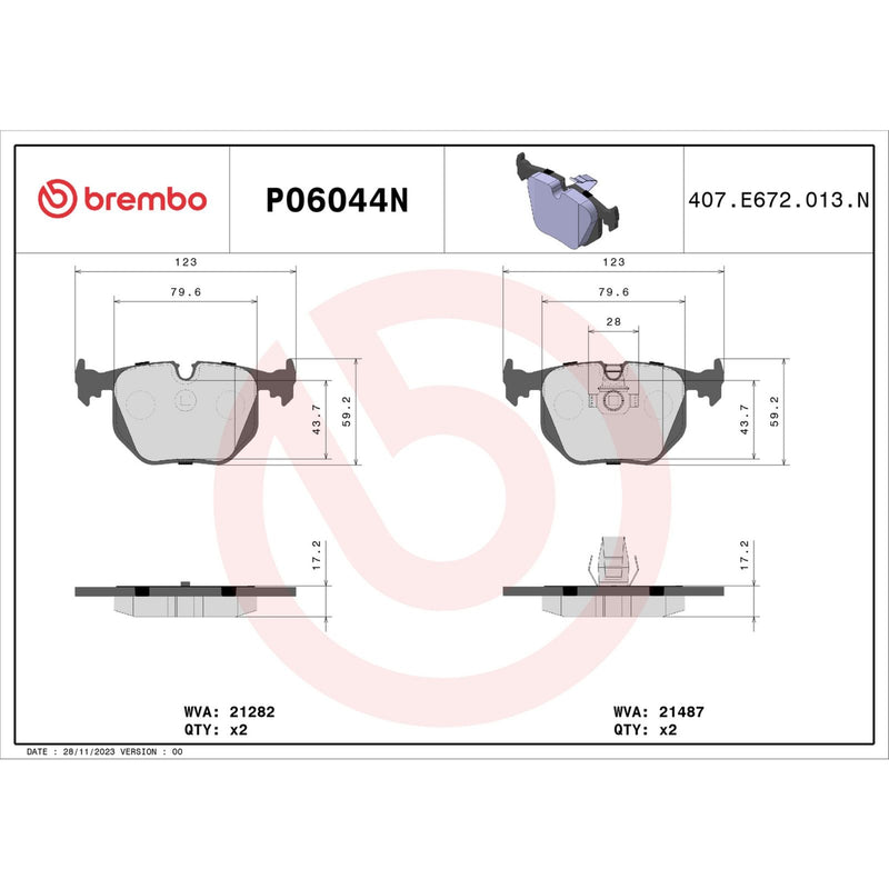 BREMBO CERAMIC Brake Pad Set P06044N