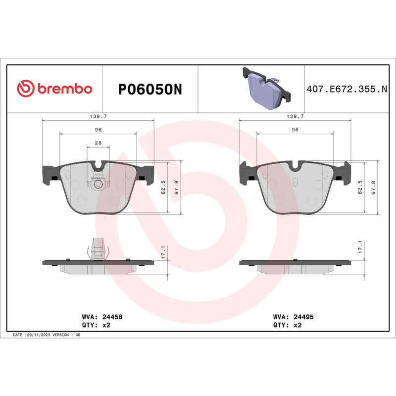 BREMBO Ceramic Rear Disc Brake Pad Set - P06050N