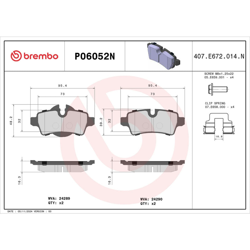 BREMBO CERAMIC Brake Pad Set P06052N