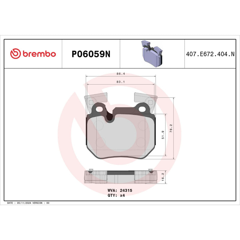 BREMBO Ceramic Rear Disc Brake Pad Set - P06059N