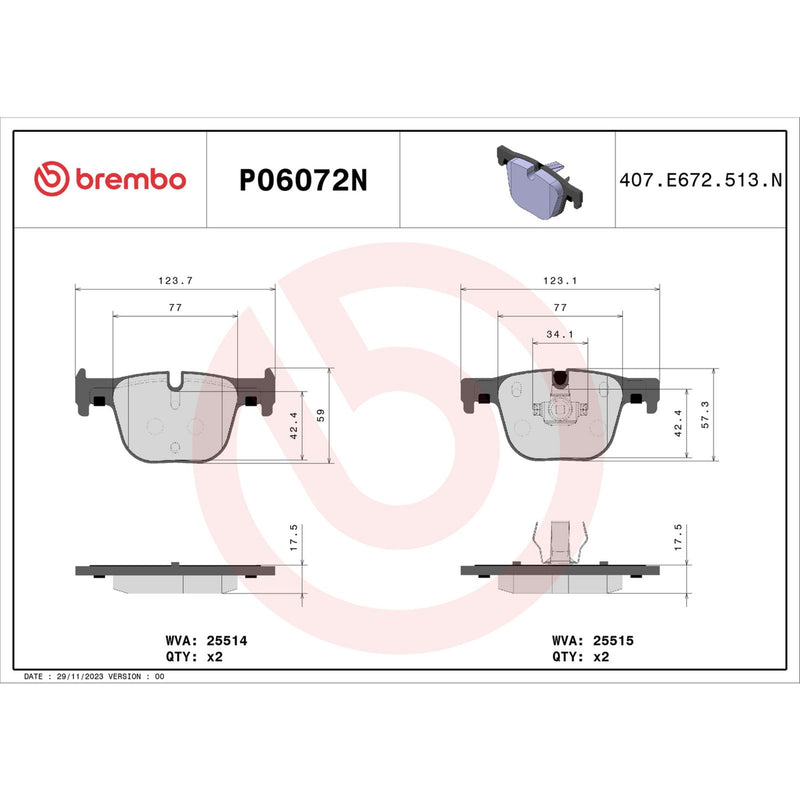 BREMBO CERAMIC Brake Pad Set P06072N