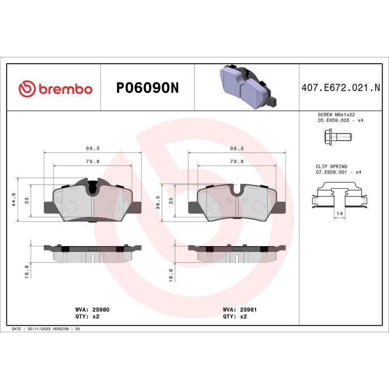 BREMBO CERAMIC Brake Pad Set P06090N