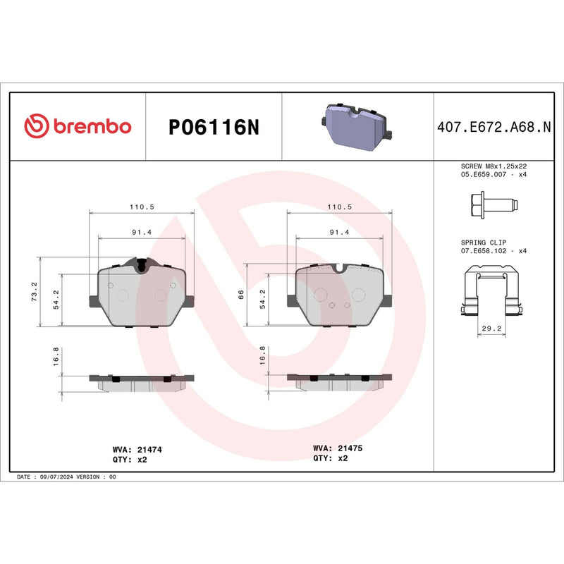 BREMBO Ceramic Rear Disc Brake Pad Set - P06116N