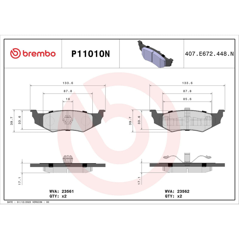 BREMBO Ceramic Rear Disc Brake Pad Set - P11010N