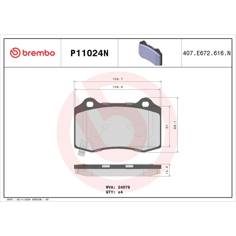 BREMBO Ceramic Rear Disc Brake Pad Set - P11024N