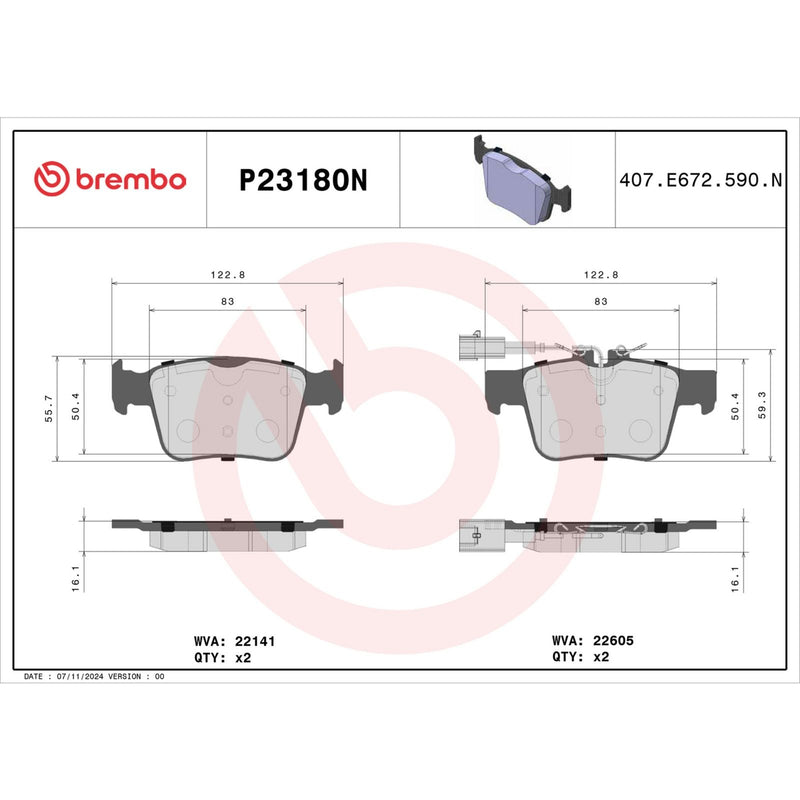 BREMBO Ceramic Rear Disc Brake Pad Set - P23180N