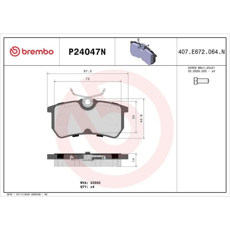 BREMBO Ceramic Rear Disc Brake Pad Set - P24047N