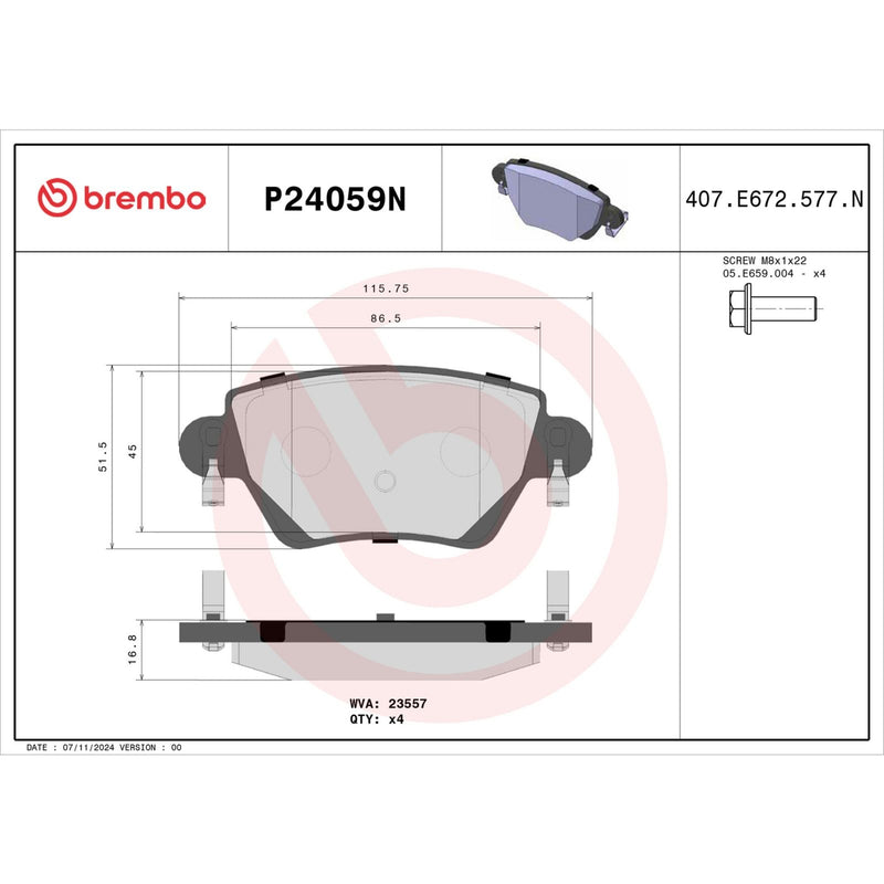 BREMBO Ceramic Rear Disc Brake Pad Set - P24059N