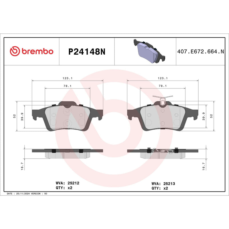 BREMBO Ceramic Rear Disc Brake Pad Set - P24148N