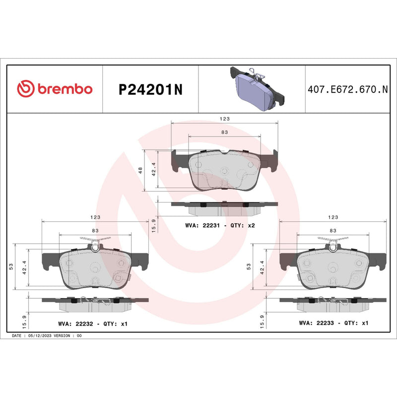 BREMBO Ceramic Rear Disc Brake Pad Set - P24201N