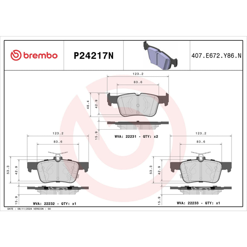 BREMBO Ceramic Rear Disc Brake Pad Set - P24217N