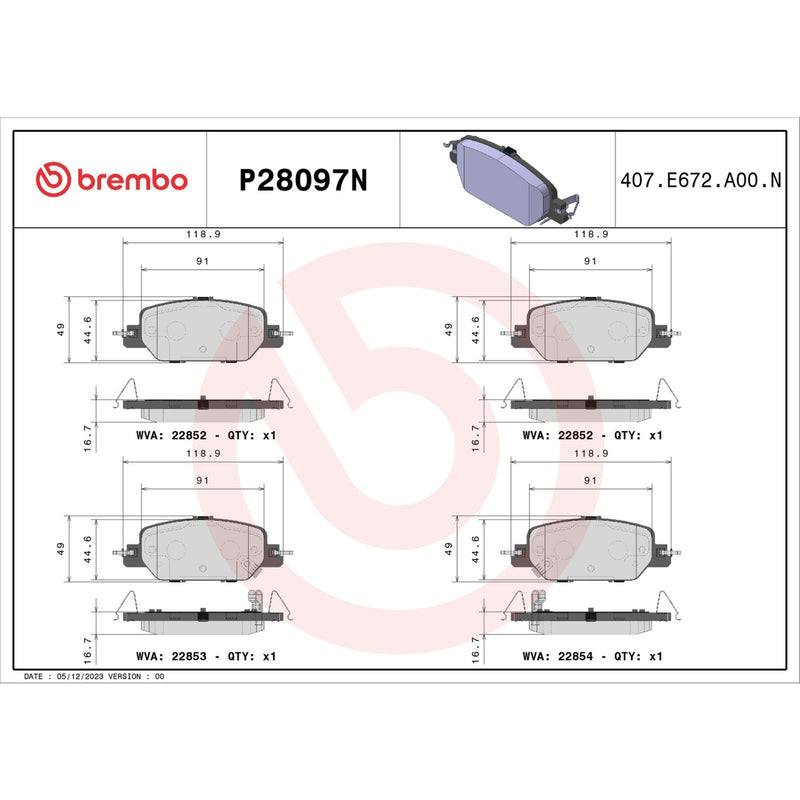 BREMBO Ceramic Rear Disc Brake Pad Set - P28097N