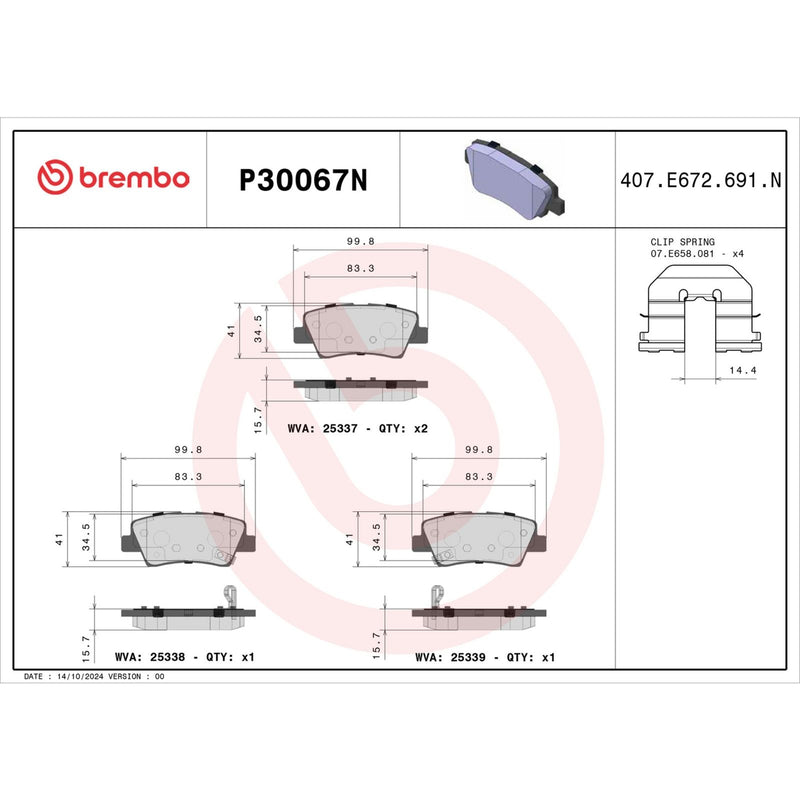 BREMBO Ceramic Rear Disc Brake Pad Set - P30067N