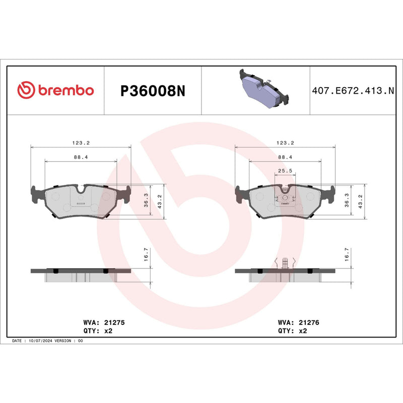 BREMBO Ceramic Rear Disc Brake Pad Set - P36008N