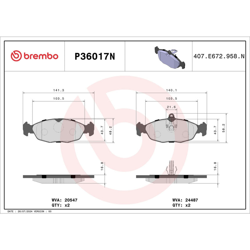 BREMBO Ceramic Rear Disc Brake Pad Set - P36017N