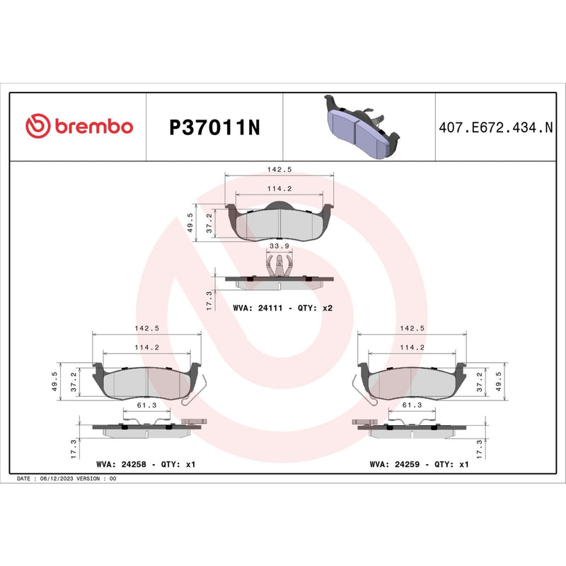 BREMBO Ceramic Rear Disc Brake Pad Set - P37011N