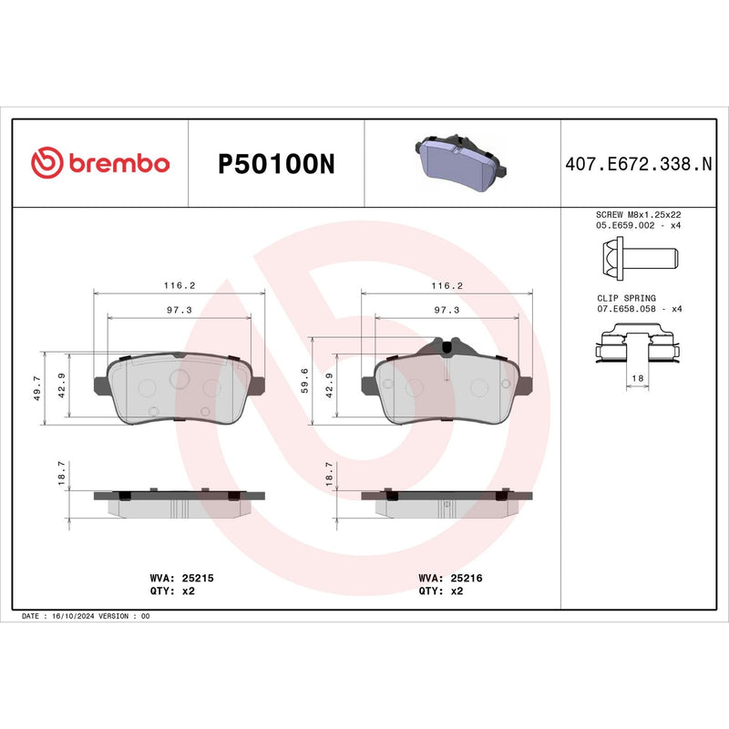BREMBO Ceramic Rear Disc Brake Pad Set - P50100N